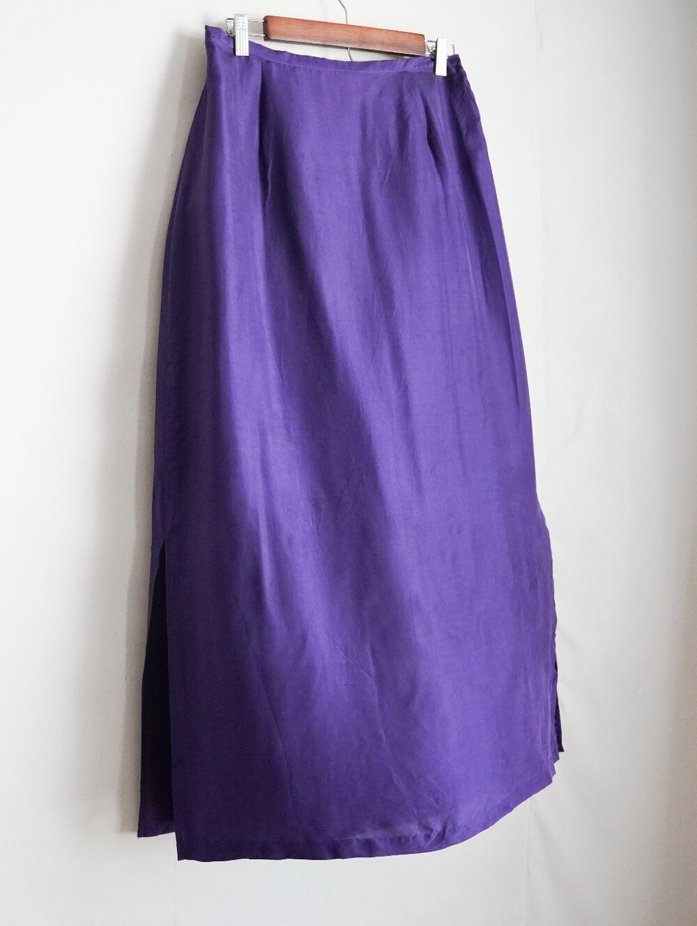 Kathie Lee Collection Purple 100% Silk Midi Skirt Size L Vintage 90s